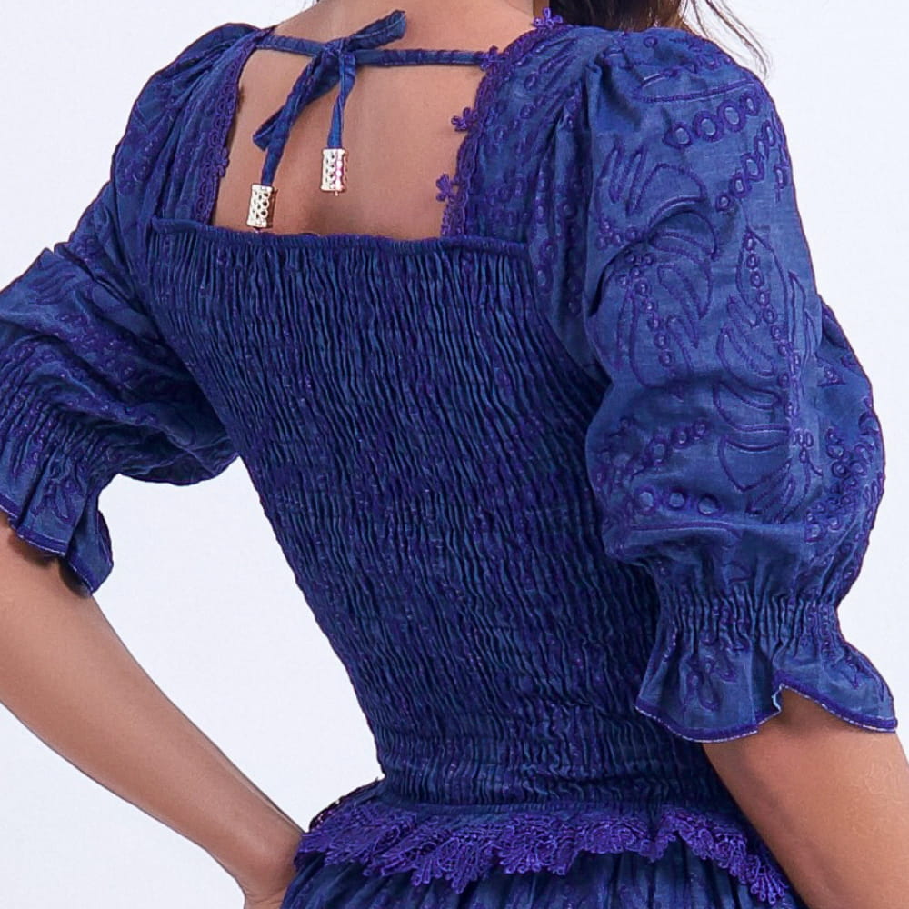 Vestido Feminino Bordado Violeta Estilo Godê Natália - FL18