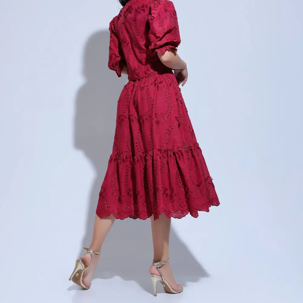 Conjunto Feminino Richelieu 3D Vermelho Bordado Luma - FL23