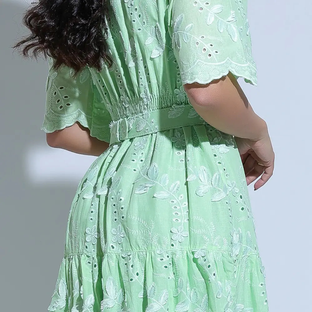 Vestido Feminino Laise Bordado 3D Verde Menta Bordado Núbia - FL27