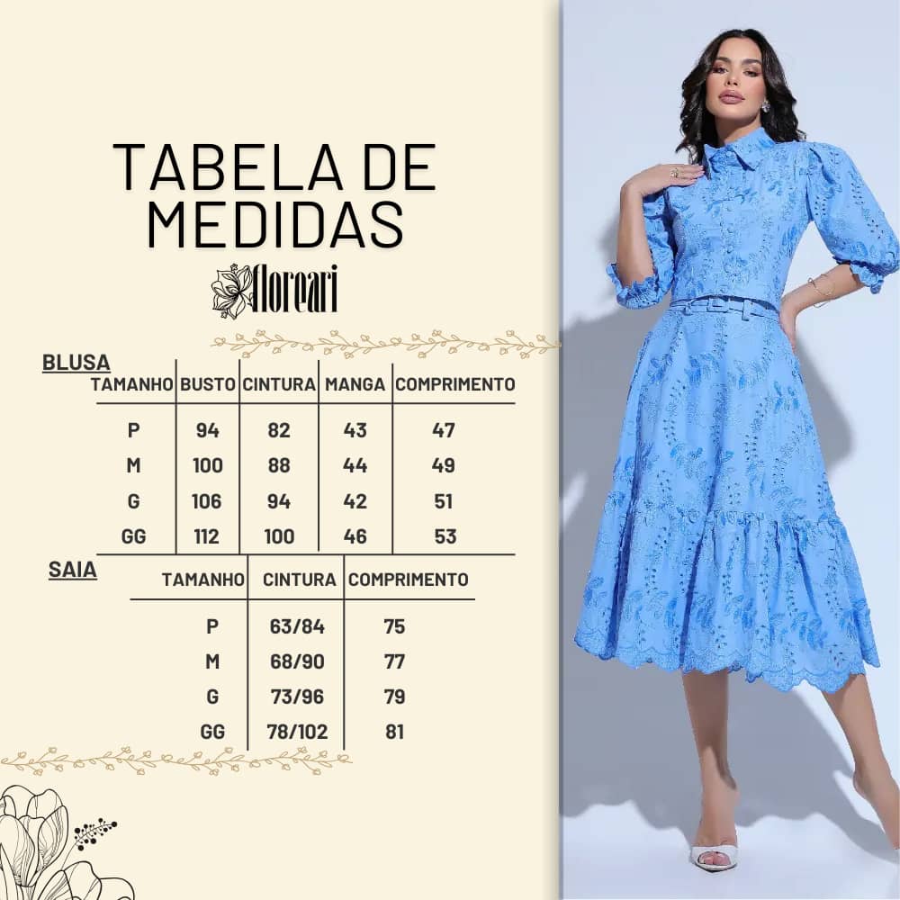 Conjunto Feminino Richelieu 3D Azul Bordado Luma - FL25