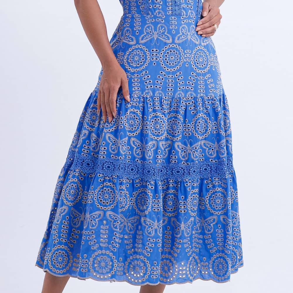 Vestido Feminino Midi Bordado Azul Gisele - FL06