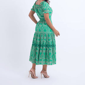 Vestido Feminino Midi Bordado Verde Gisele- FL05
