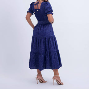 Vestido Feminino Midi Bordado Azul-Marinho Helen - FL08