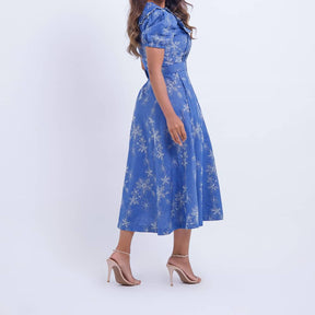 Vestido Feminino Midi Floral Azul Antonella - FL19