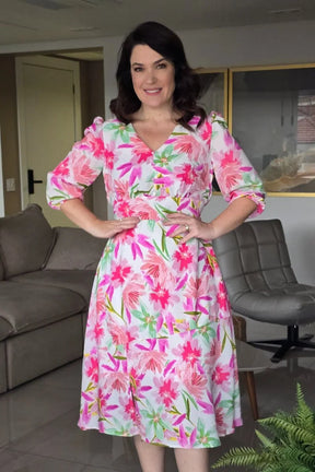 Vestido Lorena Floral em Crepe Georgette