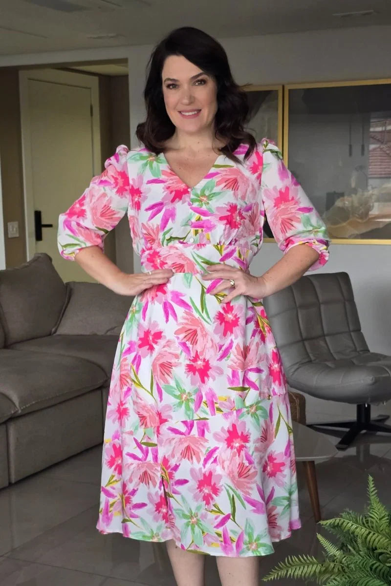 Vestido Lorena Floral em Crepe Georgette