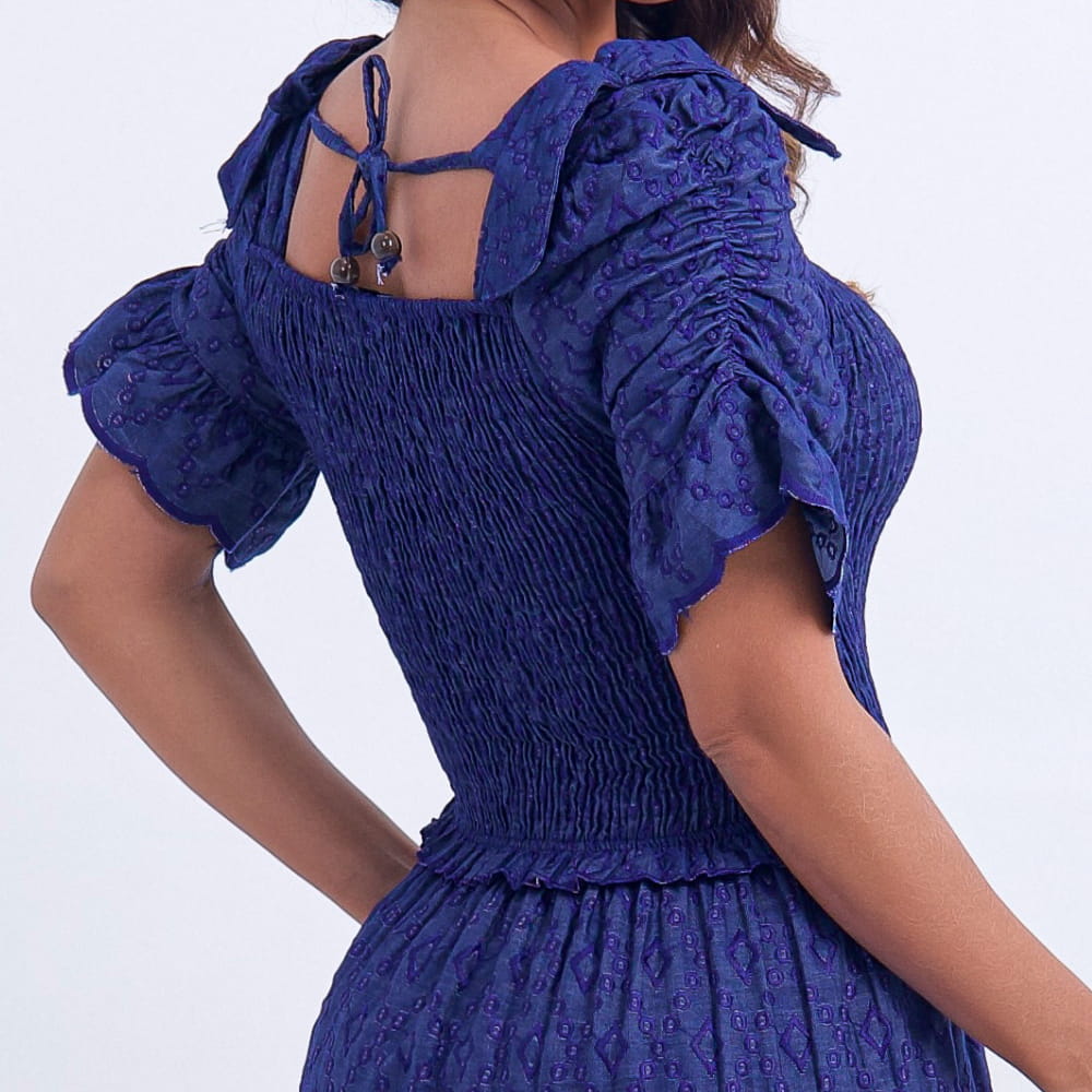 Vestido Feminino Bordado Midi Azul-Marinho Fátima - FL20
