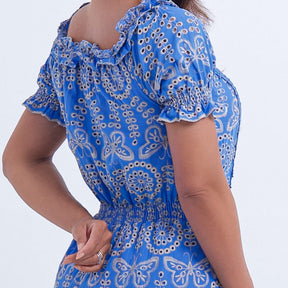 Vestido Feminino Midi Bordado Azul Gisele - FL06