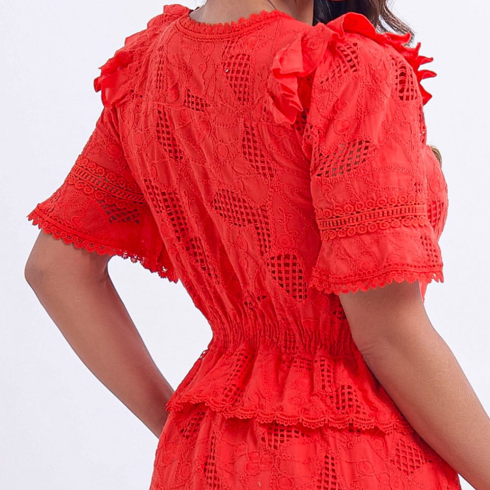 Vestido Feminino Midi Renda Vermelha  Emily - FL16