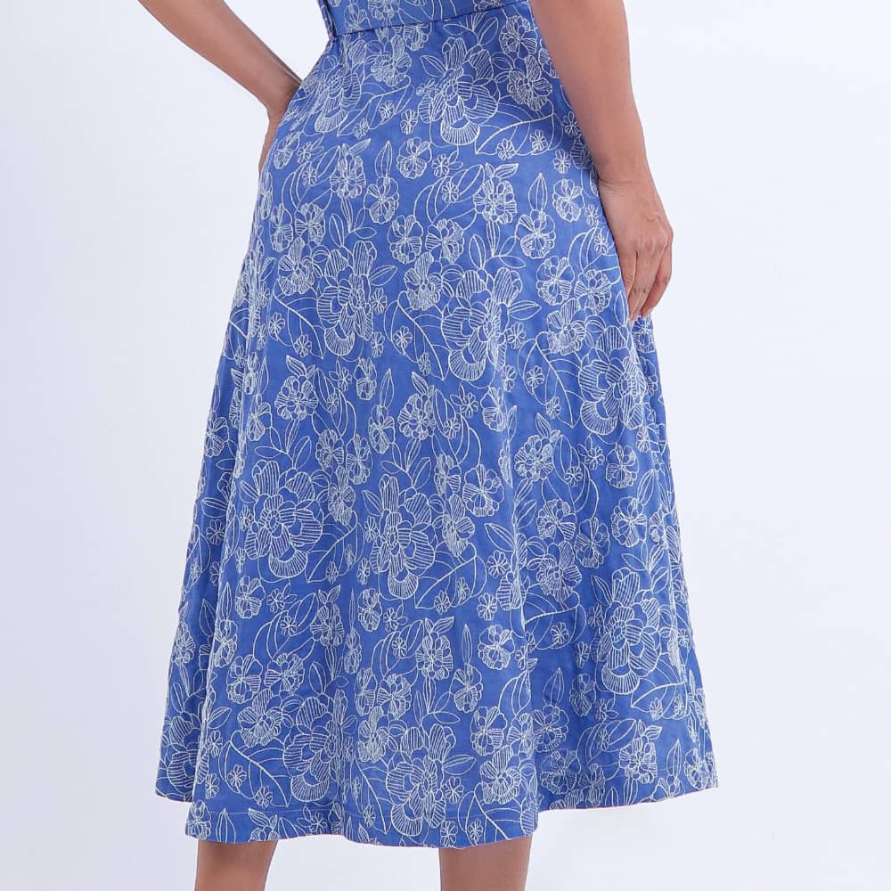 Vestido Feminino Midi Azul Floral Antonella- FL04