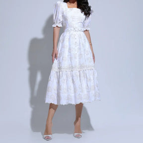 Vestido Feminino Algodão Branco Bordado com Lantejoulas Nicole - FL26