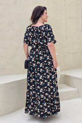 Vestido Elizabeth em Crepe Preto Floral