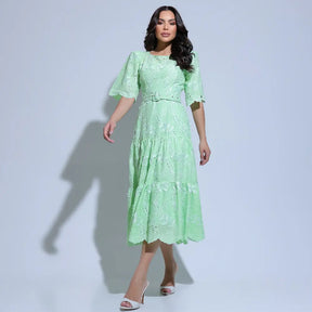Vestido Feminino Laise Bordado 3D Verde Menta Bordado Núbia - FL27