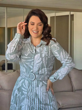 Vestido c/ Manga longa Saia Plissada