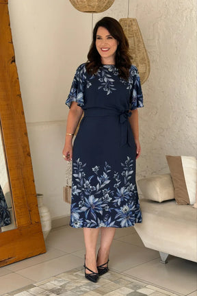 Vestido Janet Azul Marinho Floral em Viscose