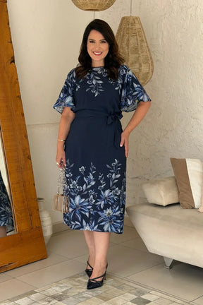 Vestido Janet Azul Marinho Floral em Viscose