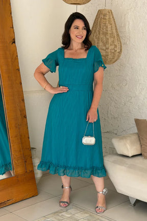 Vestido Jade Verde em Chiffon com Foils