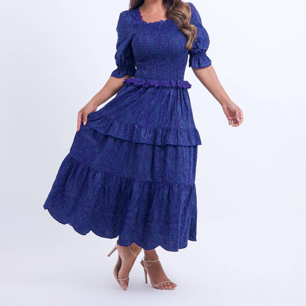 Vestido Feminino Bordado Violeta Estilo Godê Natália - FL18