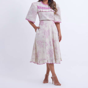 Conjunto Feminino Midi Bordado Lilás Luana - FL12