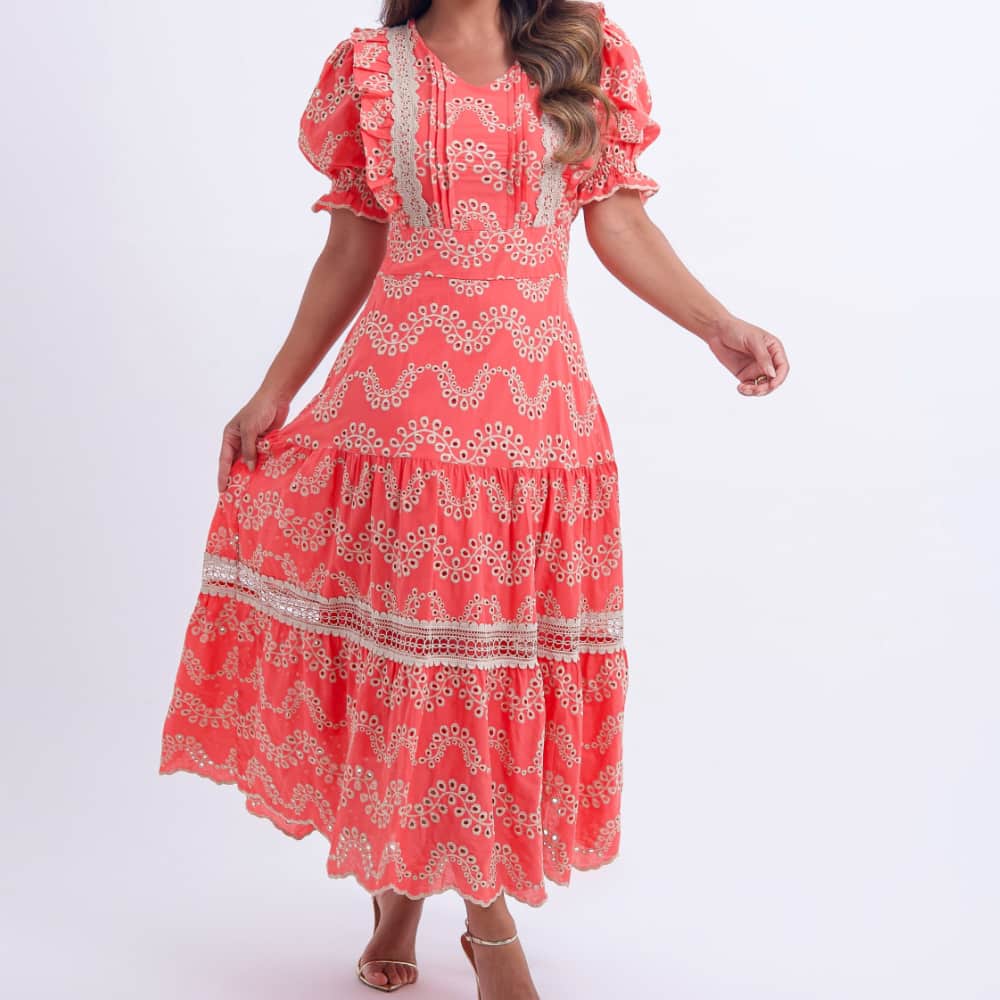 Vestido Feminino Bordado Coral Rosana - FL03