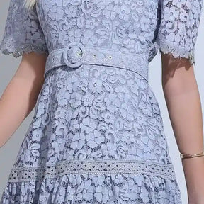 Vestido Feminino Midi Rendado Cinza  Michelinne - FL29