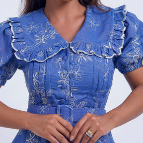 Vestido Feminino Midi Floral Azul Antonella - FL19