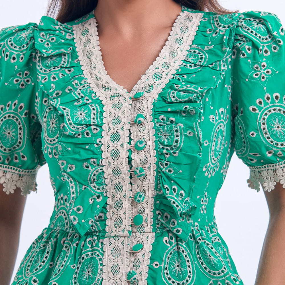 Vestido Feminino Verde com Renda Tiffany - FL14