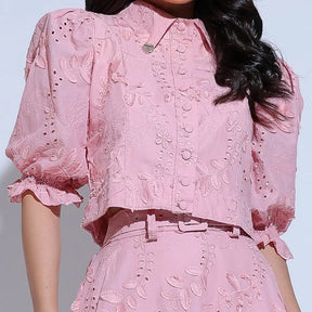 Conjunto Feminino Richelieu 3D Rosa Bordado Luma - FL22