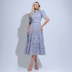 Vestido Feminino Midi Rendado Cinza  Michelinne - FL29