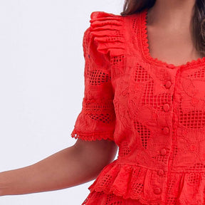 Vestido Feminino Midi Renda Vermelha  Emily - FL16