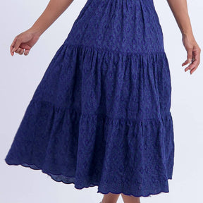 Vestido Feminino Midi Bordado Azul-Marinho Helen - FL08