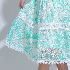 Vestido Feminino Midi Rendado Branco e Verde Michelinne - FL31