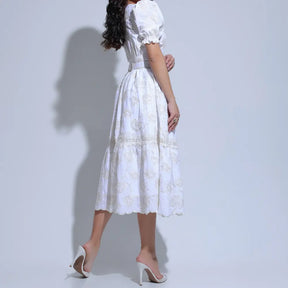 Vestido Feminino Algodão Branco Bordado com Lantejoulas Nicole - FL26