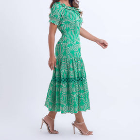 Vestido Feminino Midi Bordado Verde Gisele- FL05