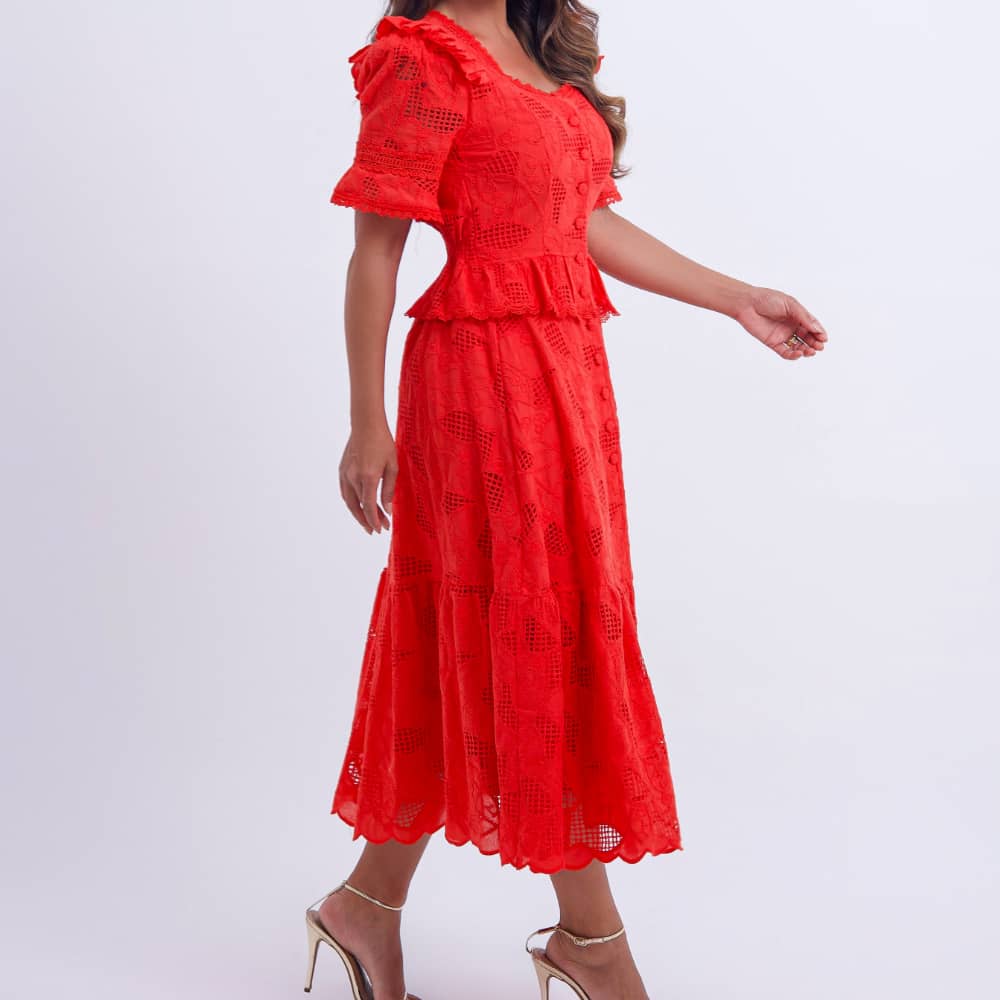 Vestido Feminino Midi Renda Vermelha  Emily - FL16