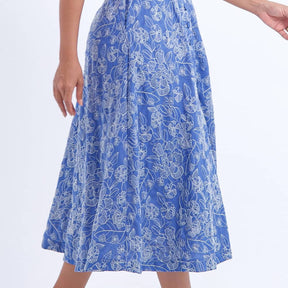 Vestido Feminino Midi Azul Floral Antonella- FL04