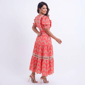 Vestido Feminino Bordado Coral Rosana - FL03