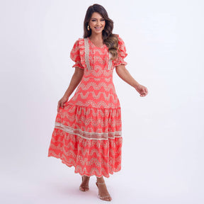 Vestido Feminino Bordado Coral Rosana - FL03