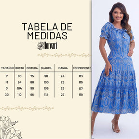 Vestido Feminino Midi Bordado Azul Gisele - FL06