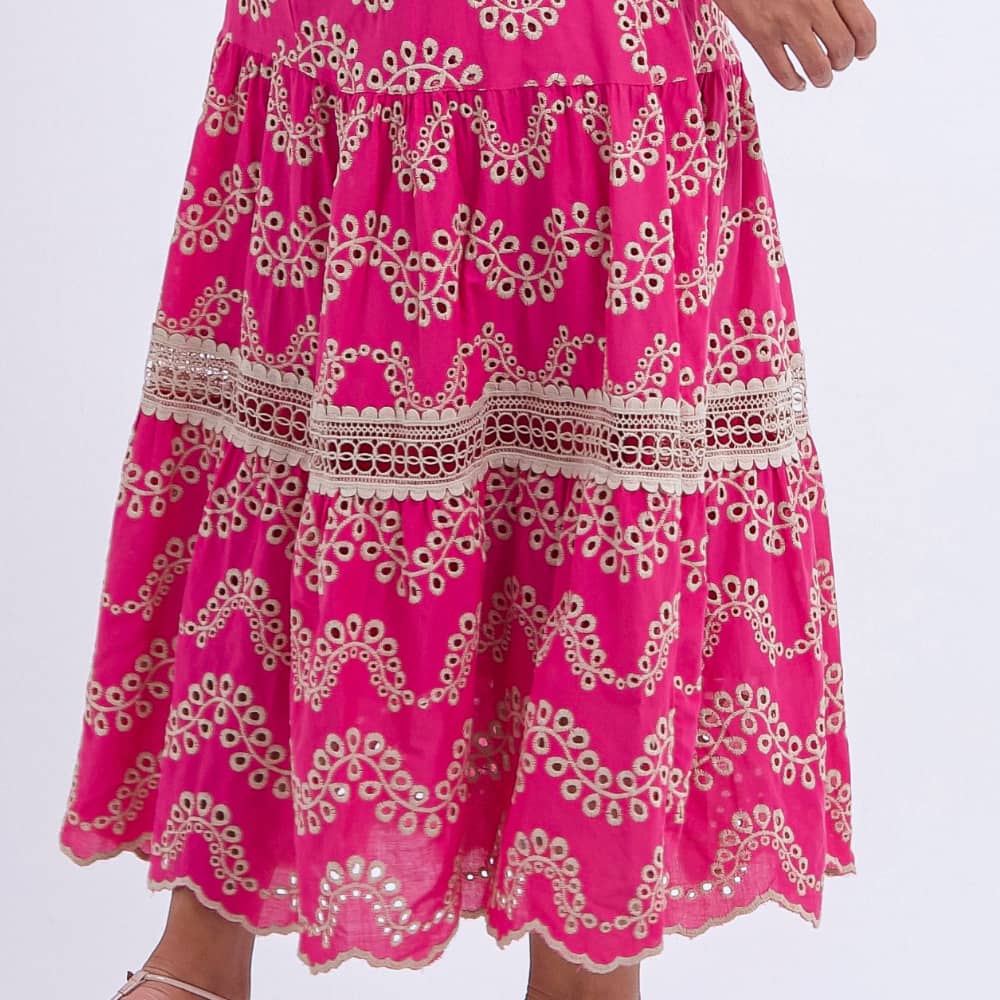 Vestido Feminino Bordado Pink Rosana - FL09