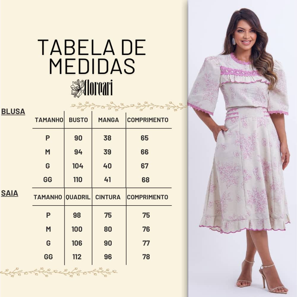 Conjunto Feminino Midi Bordado Lilás Luana - FL12