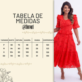 Vestido Feminino Midi Renda Vermelha  Emily - FL16