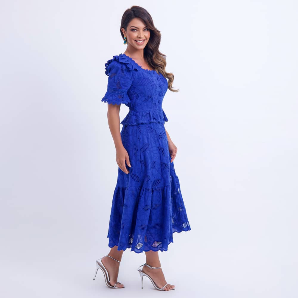 Vestido Feminino Midi Renda Azul Emily - FL17
