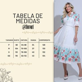Vestido Feminino Midi Branco Bordado Aurora - FL21
