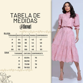 Conjunto Feminino Richelieu 3D Rosa Bordado Luma - FL22