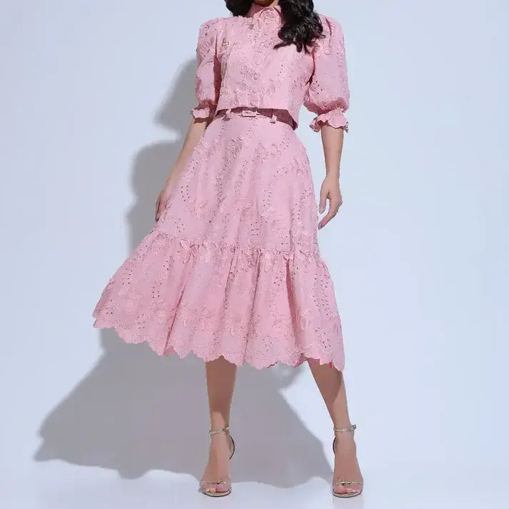 Conjunto Feminino Richelieu 3D Rosa Bordado Luma - FL22